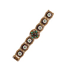 Retro Fabulous Austro Hungarian Enamel, Onyx and Glass Cabochon Bracelet