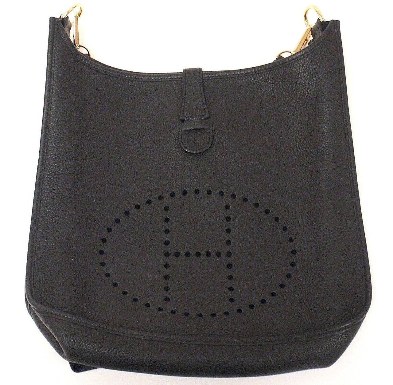 HERMES Evelyne GM Black Clemence Leather GHW Shoulder Bag, 2003 In Excellent Condition In Holland, PA