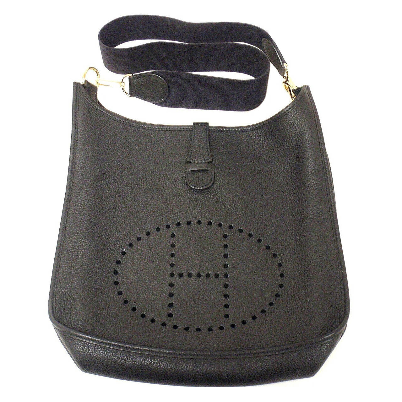 HERMES Evelyne GM Black Clemence Leather GHW Shoulder Bag, 2003