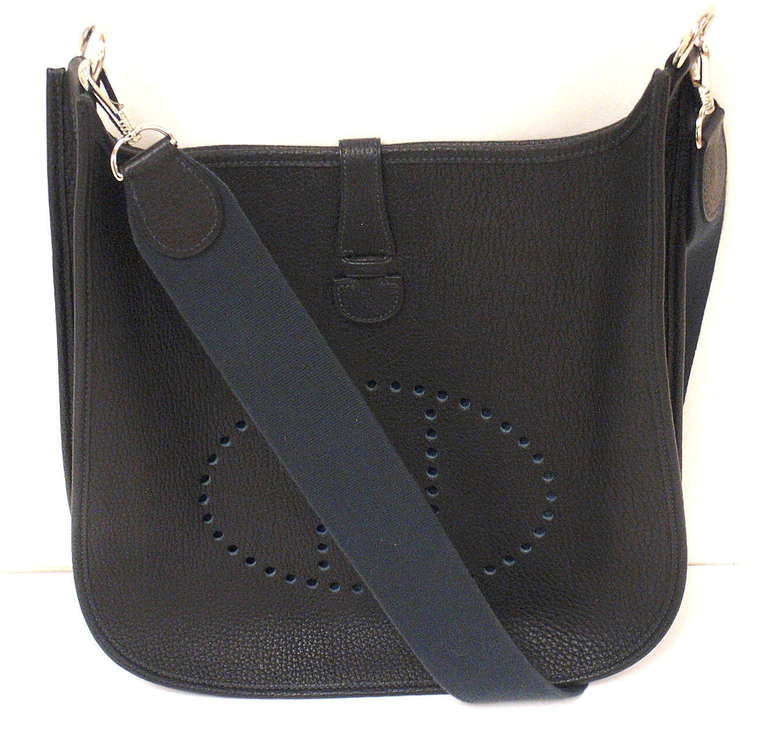 Hermes Evelyne GM black with navy interior Clemence leather shoulder bag, 2001