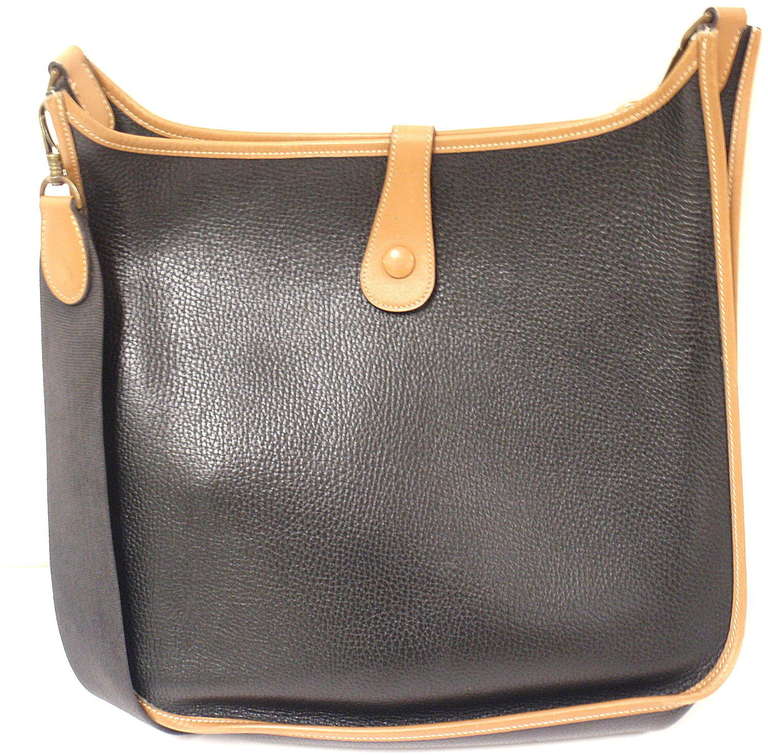 Hermes Evelyne GM two-tone black Clemence Barenia leather GHW shoulder bag, 1989 In Excellent Condition In Holland, PA