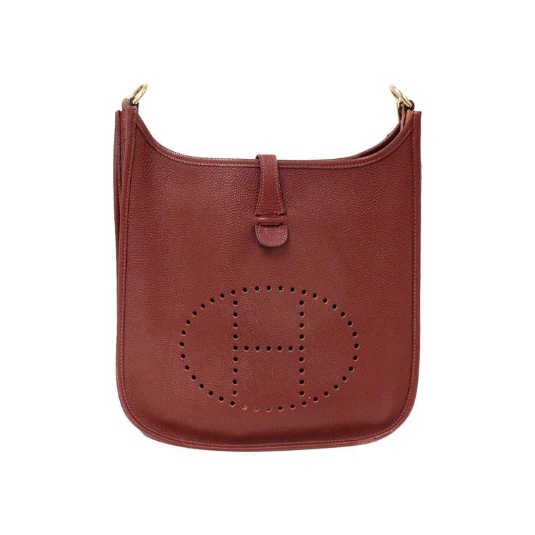 hermes burgundy leather handbag evelyne  