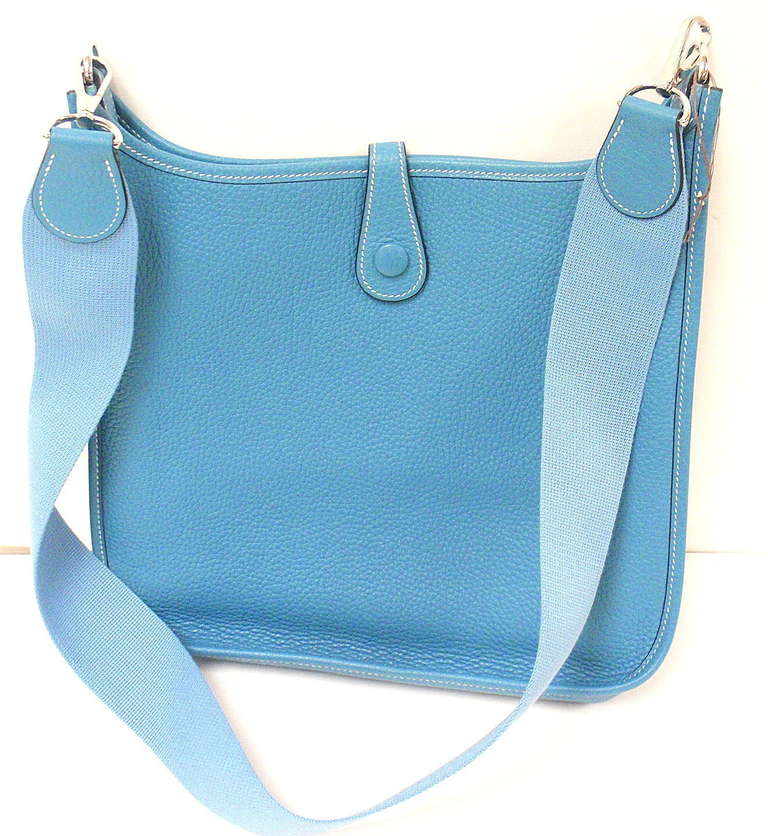 Hermes Evelyne PM blue jean Clemence leather SHW shoulder bag, 2005 In Excellent Condition In Holland, PA
