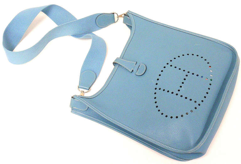 Blue Hermes Evelyne PM blue jean Epsom leather SHW shoulder bag, 2005