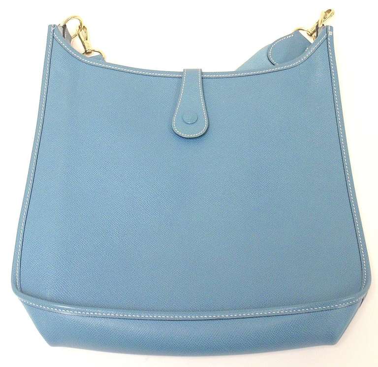 Hermes Evelyne GM blue jean Epsom leather GHW bag, 1998 short strap In Good Condition In Holland, PA
