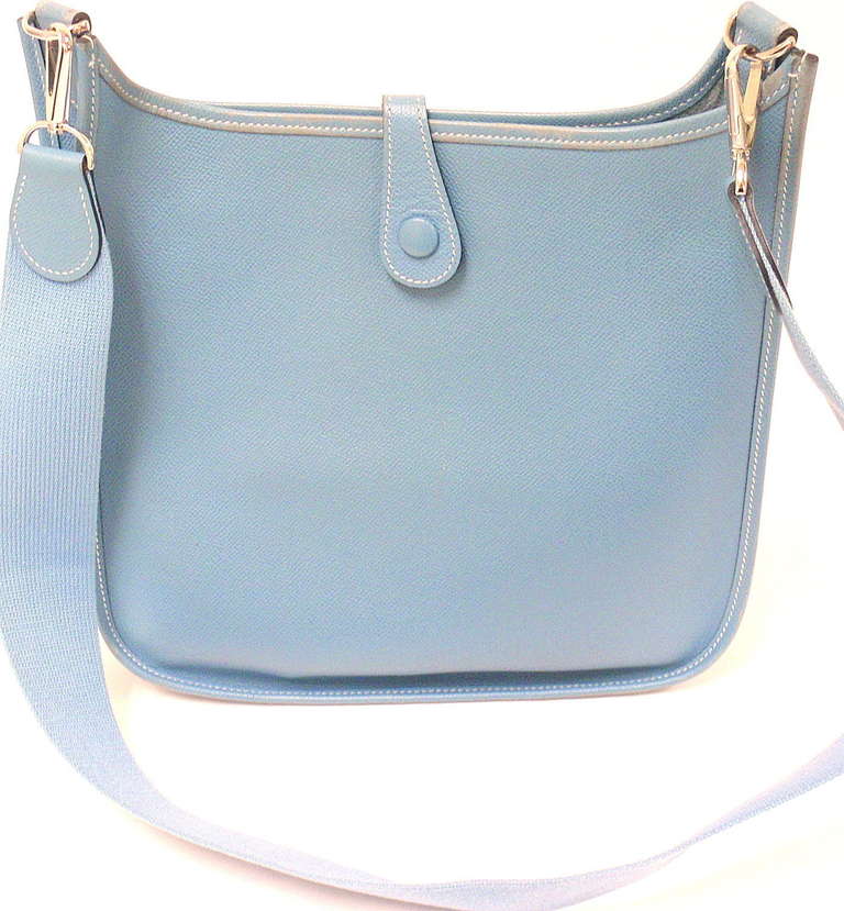 Hermes Evelyne PM blue jean Epsom leather SHW shoulder bag, 2005 In Excellent Condition In Holland, PA