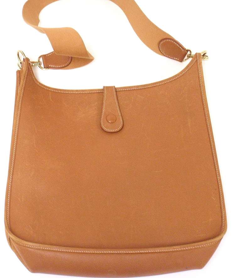 Women's or Men's Hermes Evelyne GM natural tan Epsom leather shoulder bag, 1996 OK condition