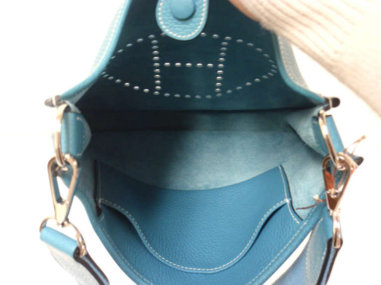 Hermes Evelyne PM blue jean Clemence leather SHW shoulder bag, 2005 4