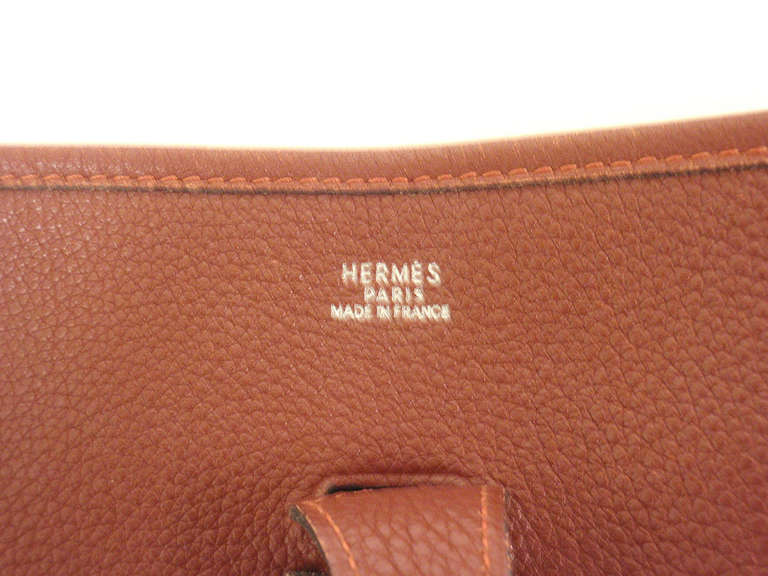 Brown Hermes Evelyne PM burgundy wine leather SHW shoulder bag, 2001 For Sale