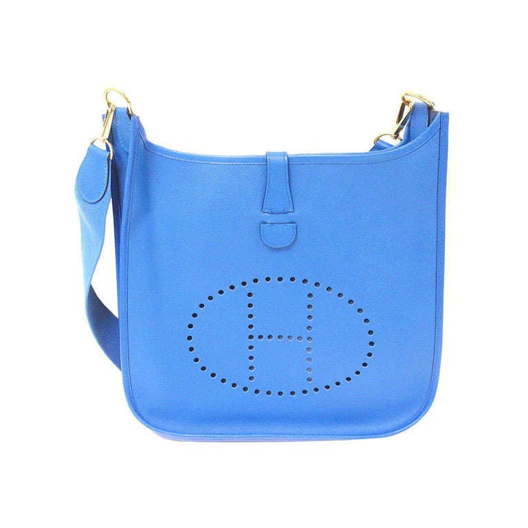 Hermes Evelyne GM Taurillon Clemence Crossbody Bag Blue