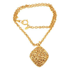 CHANEL Vintage Long Textured Amulet Logo Necklace 2
