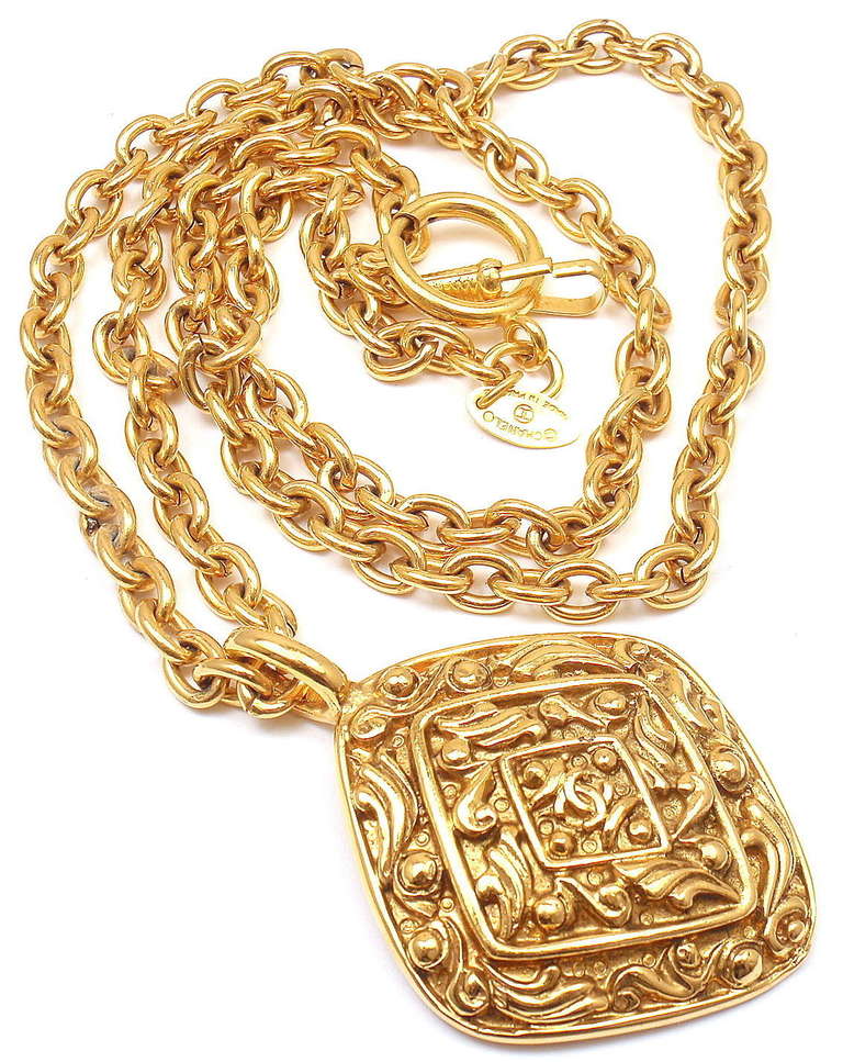CHANEL Vintage Long Textured Amulet Logo Necklace 3