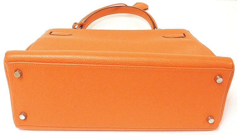 Orange HERMES KELLY 32cm Orance Clemence Palladium Hardware Shoulder Handbag, Year 2003