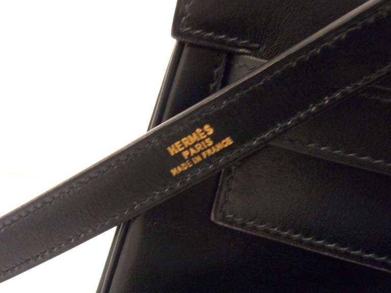 HERMES KELLY 32cm Black Box Calf Gold Hardware Strap Handbag 2