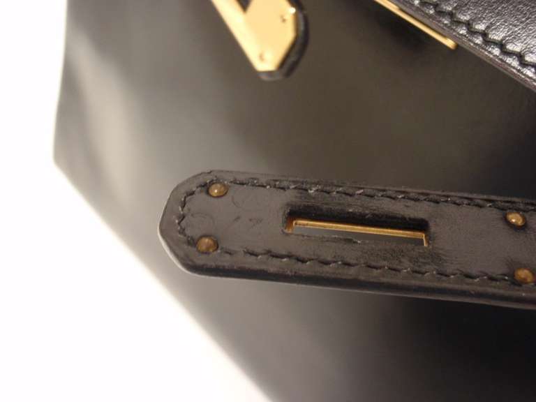 HERMES KELLY 32cm Black Box Calf Gold Hardware Strap Handbag 1