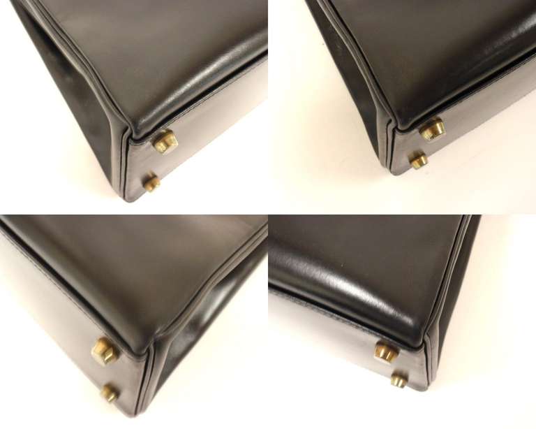 HERMES KELLY 32cm Black Box Calf Gold Hardware Strap Handbag 3