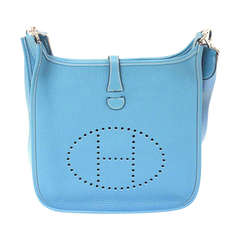 Retro Hermes Evelyne PM Blue Jean Clemence Leather SHW Shoulder Bag, 2005