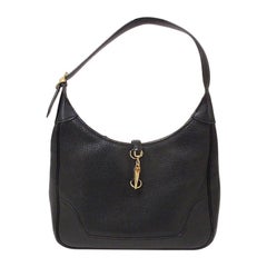 Retro HERMES Trim 31cm Black Taurillon Clemence Leather Shoulder Bag