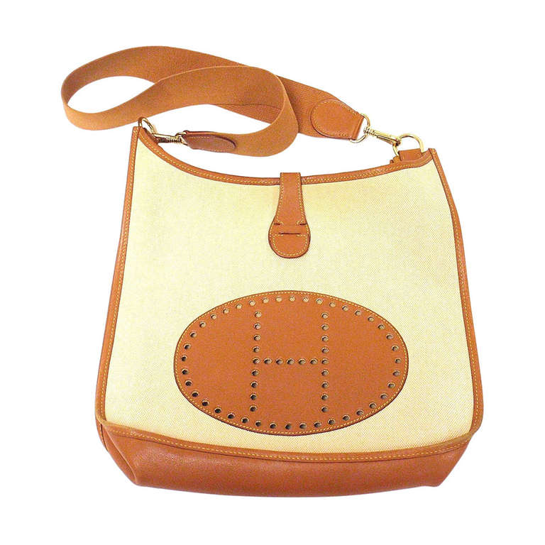 Hermes Evelyne GM Two Tone Tan Courchevel  Leather Shoulder Bag, 1997