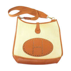 Retro Hermes Evelyne GM Two Tone Tan Courchevel  Leather Shoulder Bag, 1997