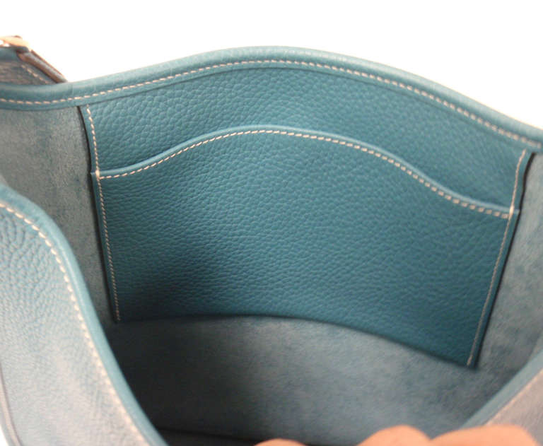 Hermes Evelyne PM Blue Jean Clemence Leather SHW Shoulder Bag, 2005 4