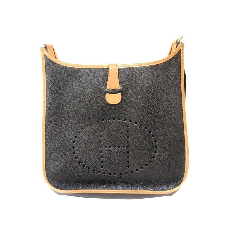 Hermes Evelyne GM Two Tone Black Clemence Barenia Leather GHW Shoulder Bag, 1996