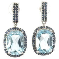 Orecchini a goccia in stile vintage con topazio blu naturale e zaffiro in A. Silver