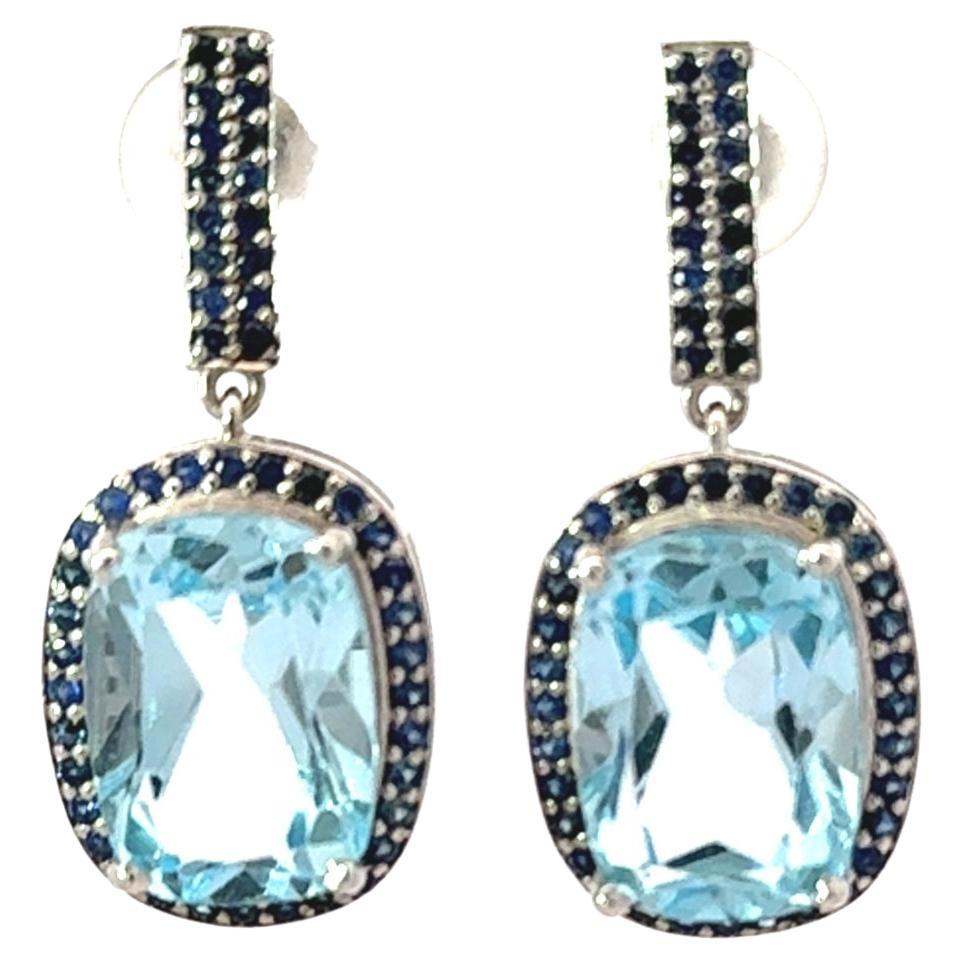Orecchini a goccia in stile vintage con topazio blu naturale e zaffiro in A. Silver