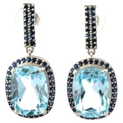 Orecchini a goccia in stile vintage con topazio blu naturale e zaffiro in A. Silver