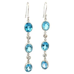 Sterling Silver Linear Drop Earrings with Blue Topaz & Zircons Perfect Gifts