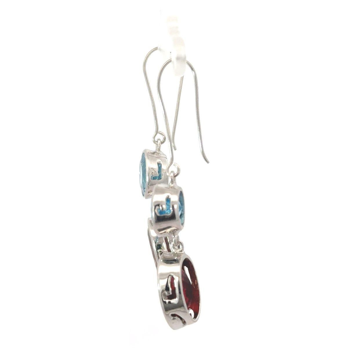 Art Nouveau Orecchini a goccia in argento sterling con gemma autentica di topazio blu e granato in vendita
