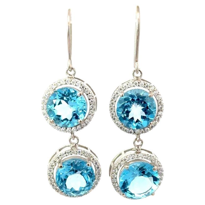 Orecchini a goccia con doppio alone di topazio blu in argento 925 Regalo di nozze per lei in vendita