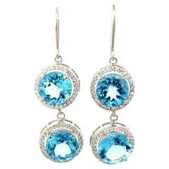 Orecchini a goccia con doppio alone di topazio blu in argento 925 Regalo di nozze per lei