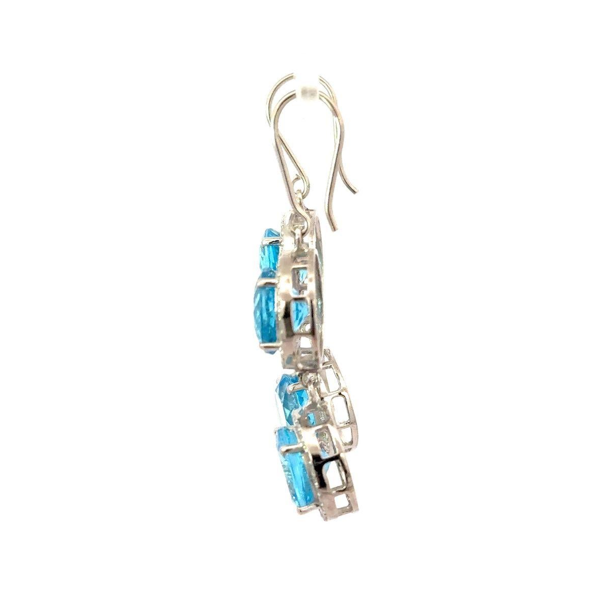 Art Nouveau Orecchini a goccia con doppio alone di topazio blu in argento 925 Regalo di nozze per lei in vendita