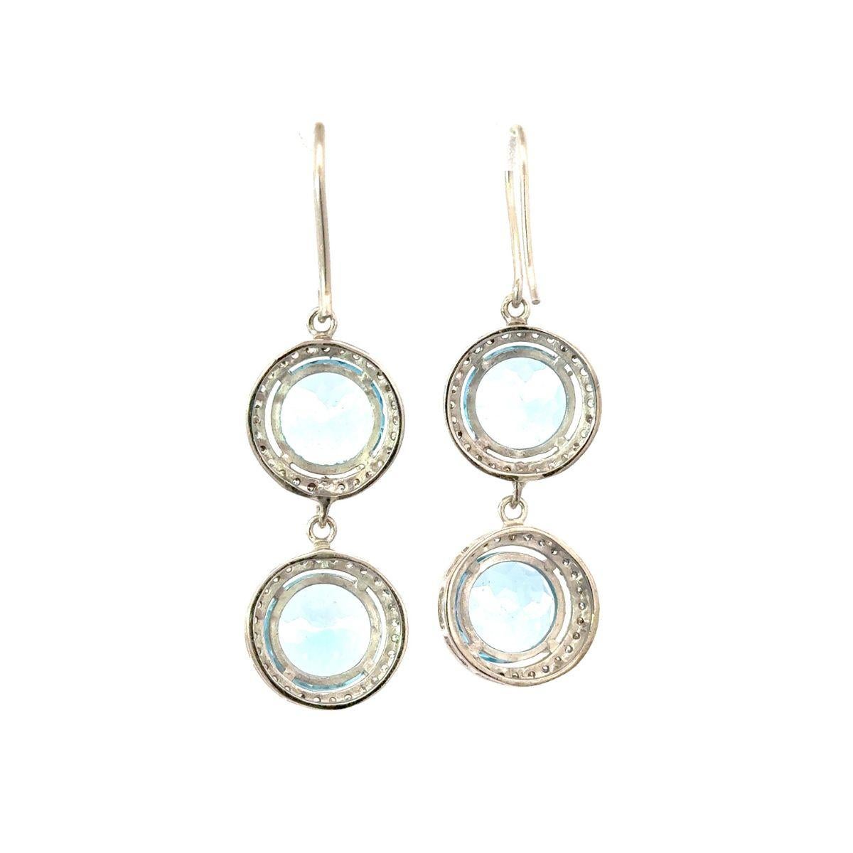 Orecchini a goccia con doppio alone di topazio blu in argento 925 Regalo di nozze per lei In condizioni Nuovo in vendita a New York, NY