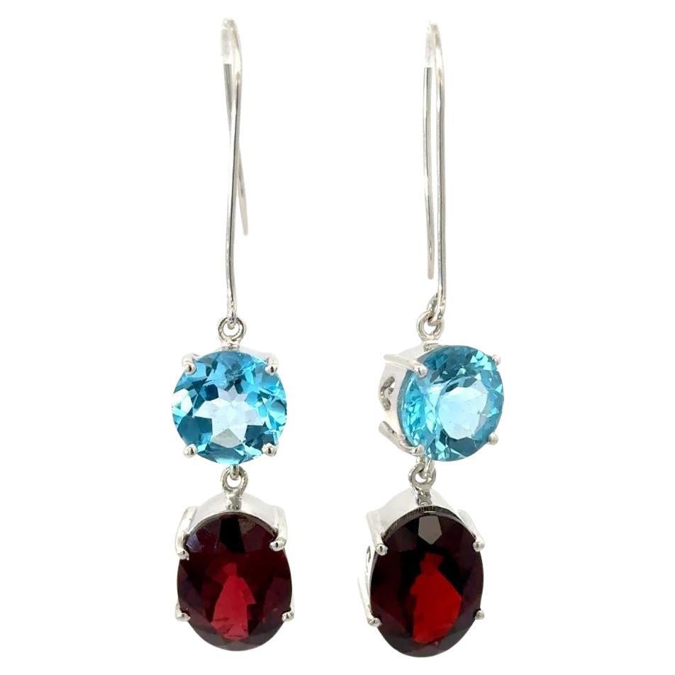 Orecchini in argento 925 con granato naturale e topazio a due pietre penzolanti Regalo per le donne in vendita