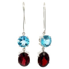 Orecchini in argento 925 con granato naturale e topazio a due pietre penzolanti Regalo per le donne