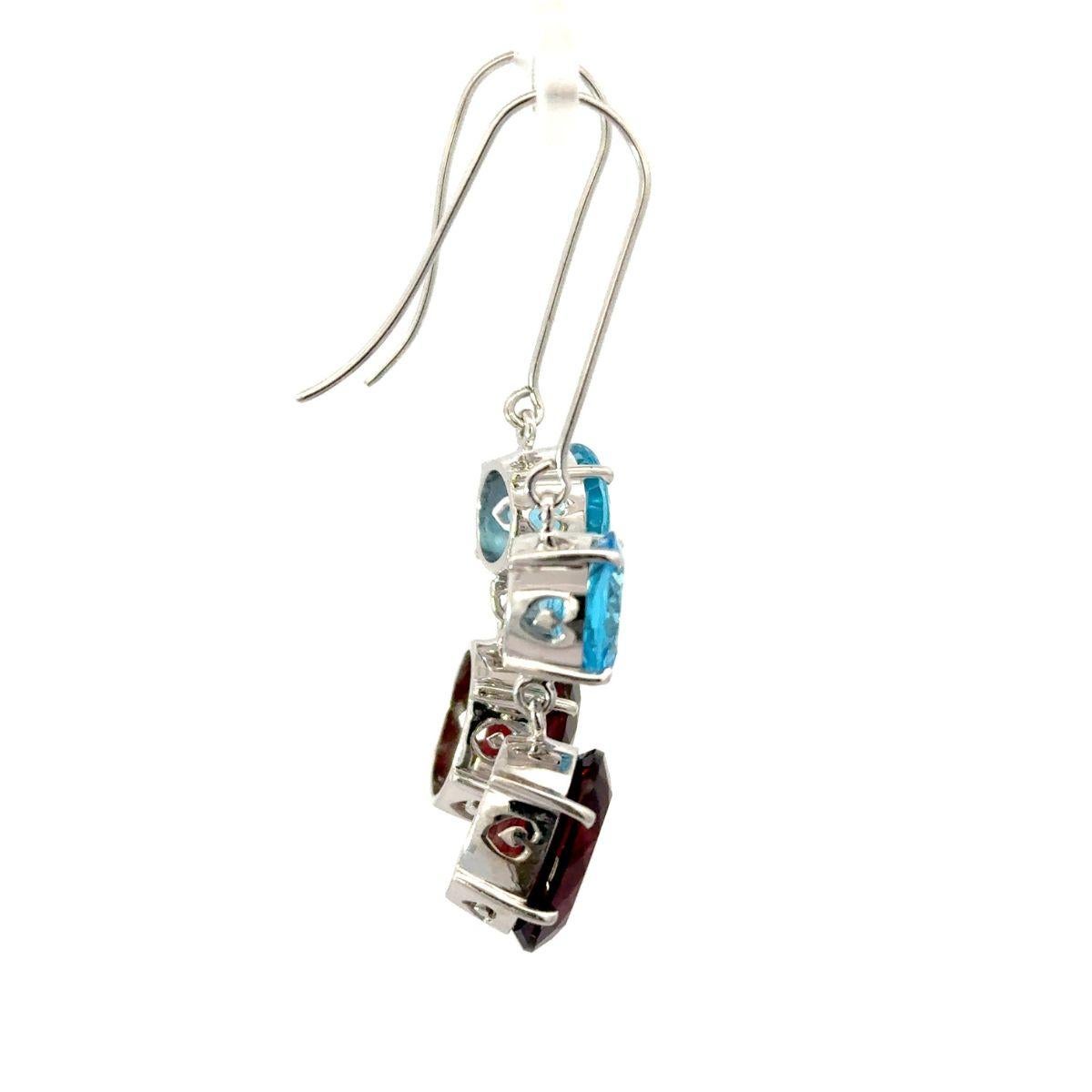 Art Nouveau Orecchini in argento 925 con granato naturale e topazio a due pietre penzolanti Regalo per le donne in vendita