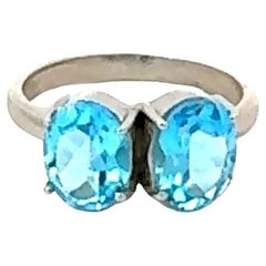 Bague Toi et Moi en argent sterling avec double topaze bleue Bijoux pour elle