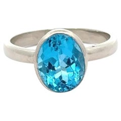 Bague moderniste en argent 925 avec solitaire en topaze bleu ciel Cadeau unisexe