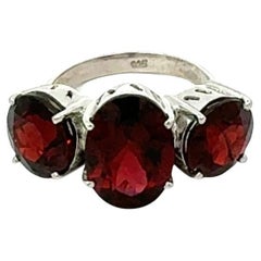 Bague en argent 925 avec trois grenats naturels et pierres rouges pour elle