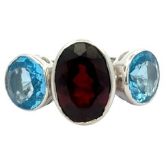 Bague en argent 925, sertie d'un chaton, avec trois pierres naturelles, cadeau de luxe