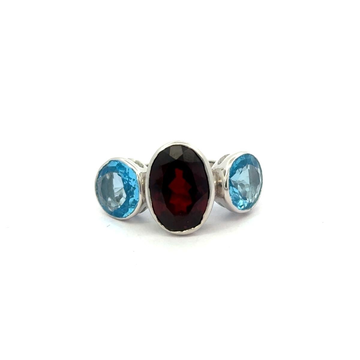En vente :  Bague en argent 925, sertie d'un chaton, avec trois pierres naturelles, cadeau de luxe 8