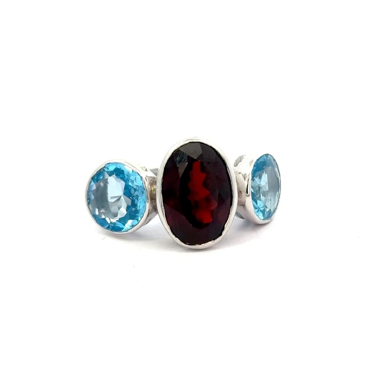 En vente :  Bague en argent 925, sertie d'un chaton, avec trois pierres naturelles, cadeau de luxe 9