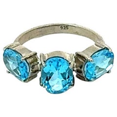 Vintage-Inspired Triple Blue Topaz Unisex Statement 925 Sterling Silver Ring (bague en argent sterling 925)