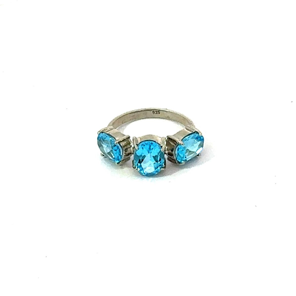 in vendita:  Anello d'ispirazione vintage con triplo topazio blu, dichiarazione unisex in argento 925. 6