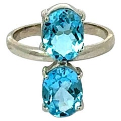 Bague en argent 925 Toi et Moi 5.49 Carat Blue Topaz Twin Oval Statement