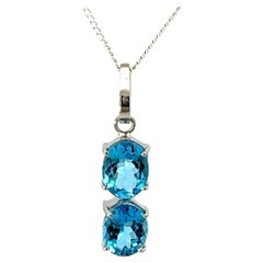Twin Blue Topaz Vertical Drop Pendant in 925 Silver Elegant Gift for Her