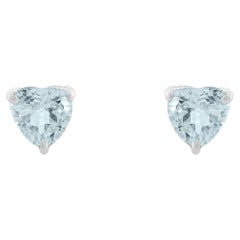 Silvorra Everyday 925 Silver Minimalist Heart Shaped Aquamarine Stud Earrings