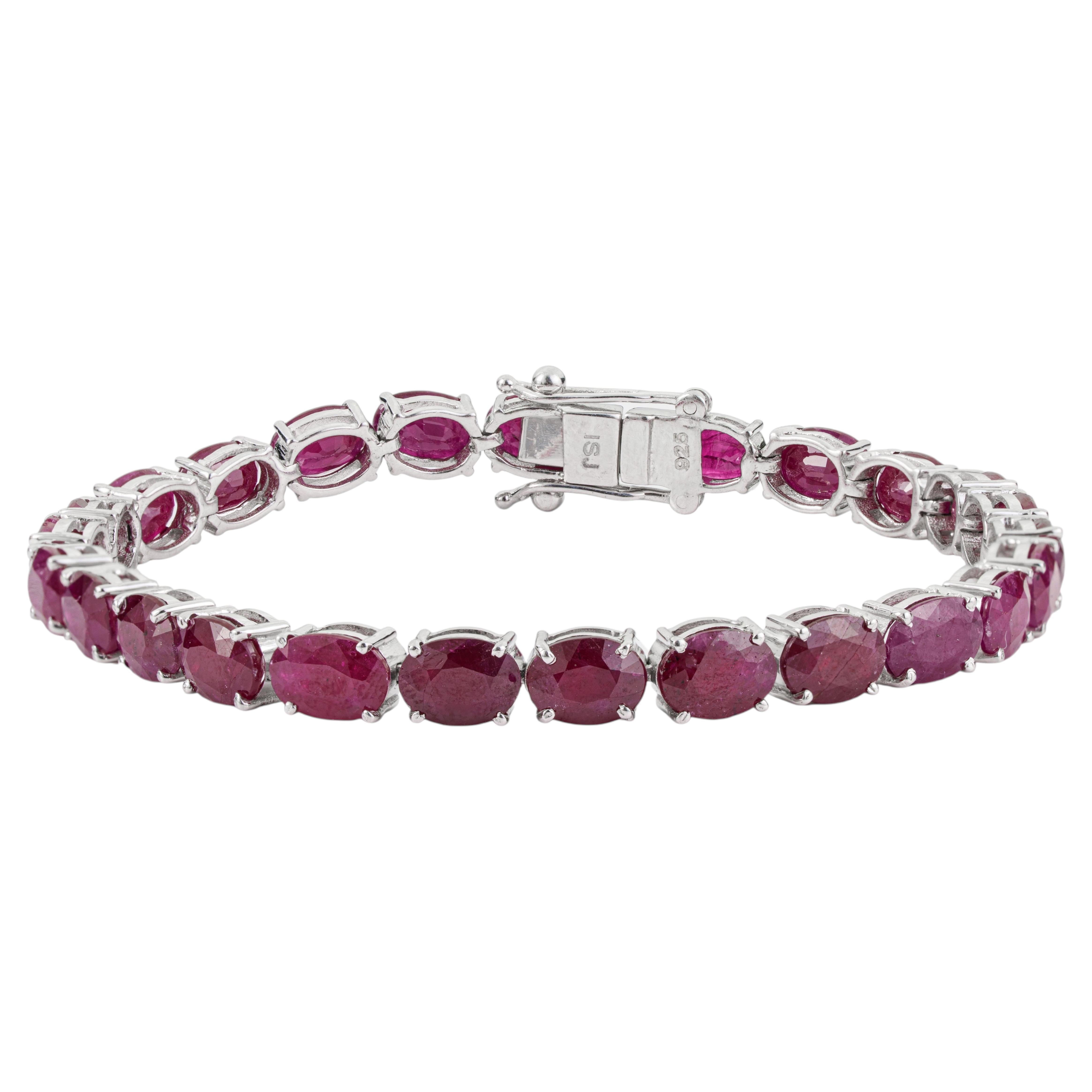 Bracelet « tennis » Silvorra avec rubis cramoisi de 25,05 carats, en argent 925 – Cadeau de luxe